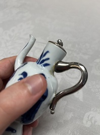 Five Chinese blue and white wares, three silver-mounted, Kangxi