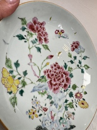 A Chinese famille rose 'Peonies' plate, Yongzheng/Qianlong