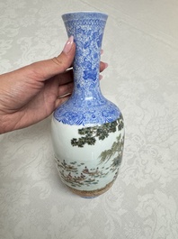 A Chinese famille rose 'Figures at a Lotus Pond' vase, Qianlong mark, 20th C.