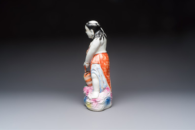 A Chinese famille rose group of Liu Hai and his three-legged toad, Wei Hongtai Zao 魏洪泰造 mark, Republic