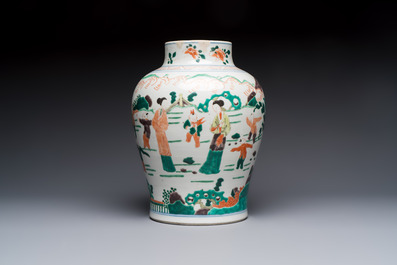 A Chinese famille verte 'Elegant Beauties and Playing Boys' vase, 19th C.