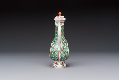 A Chinese famille verte rosewater sprinkler, a wucai jar and a Samson Paris verte-style covered ewer, 17/19th C.