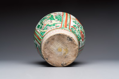 A Chinese wucai 'Landscapes and Flowers' vase, Transitional period