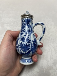 Five Chinese blue and white wares, three silver-mounted, Kangxi
