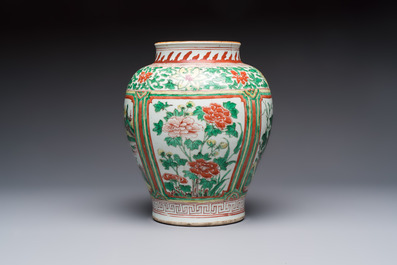 A Chinese wucai 'Landscapes and Flowers' vase, Transitional period