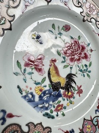 A pair of Chinese famille rose 'Rooster' plates, Qianlong