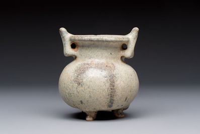 A Chinese junyao tripod censer with handles, Jin/Yuan