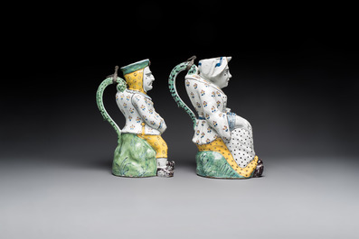 A pair of polychrome Brussels faience 'Jacqueline et Jacquot' table fountains, late 18th C.
