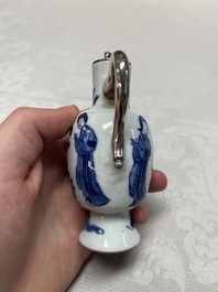 Five Chinese blue and white wares, three silver-mounted, Kangxi