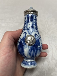 Five Chinese blue and white wares, three silver-mounted, Kangxi