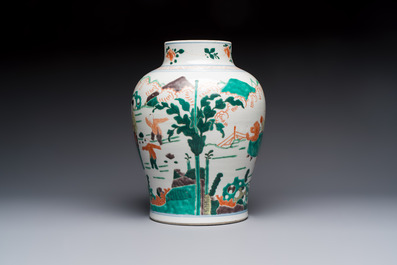 A Chinese famille verte 'Elegant Beauties and Playing Boys' vase, 19th C.