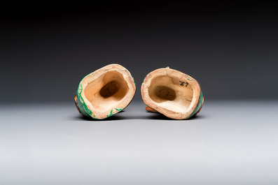 A pair of Chinese polychrome-glazed hawks, 20th C.