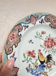 A pair of Chinese famille rose 'Rooster' plates, Qianlong