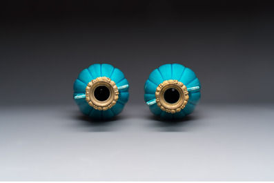 A pair of gilt-bronze-mounted Chinese turquoise-glazed vases, 19th C.
