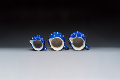Three blue-ground faience jugs, probably Saint-Omer, North of France, 18/19th C.