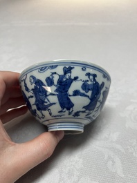 A Chinese blue and white 'Ba Xian Zhu Shou 八仙祝壽' bowl, Wanli mark and of the period