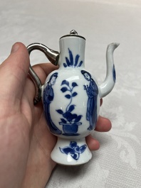 Five Chinese blue and white wares, three silver-mounted, Kangxi