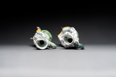 A pair of polychrome Brussels faience 'Jacqueline et Jacquot' table fountains, late 18th C.