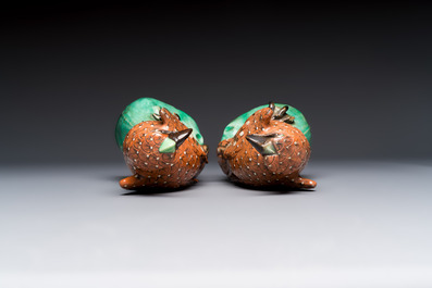 A pair of Chinese polychrome-glazed hawks, 20th C.