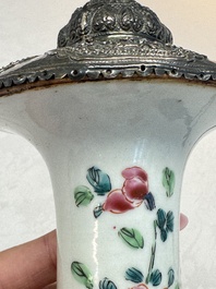 A silver-mounted Chinese famille rose kendi with floral design, Qianlong