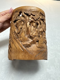 Two Chinese carved bamboo brushpots, 19/20th C.