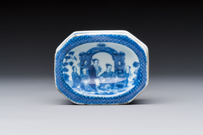 A Chinese blue and white 'Arbour' salt after Cornelis Pronk, Qianlong