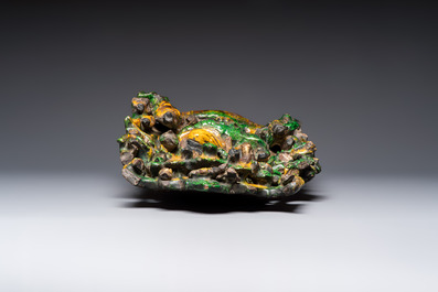 A large Chinese sancai-glazed Buddhist grotto with Guanyin and attendants, Ming