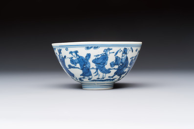 A Chinese blue and white 'Ba Xian Zhu Shou 八仙祝壽' bowl, Wanli mark and of the period
