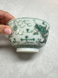 A pair of Chinese green-enamelled 'Dragon' bowls, Guangxu marks, Republic