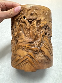 Two Chinese carved bamboo brushpots, 19/20th C.