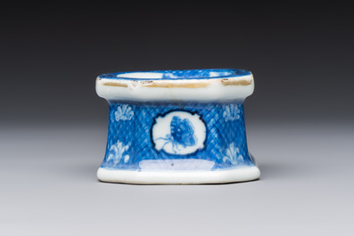 A Chinese blue and white 'Arbour' salt after Cornelis Pronk, Qianlong