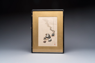 After Katsushika Hokusai (1760&ndash;1849): 'Dream of the Rush Gatherer' and 'Badger with Tea Kettle', woodblock prints, Japan, Meiji, 19/20th C.