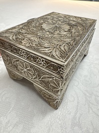 A silver inscribed filigree casket, probably Dutch East Indies, 19/20th C.