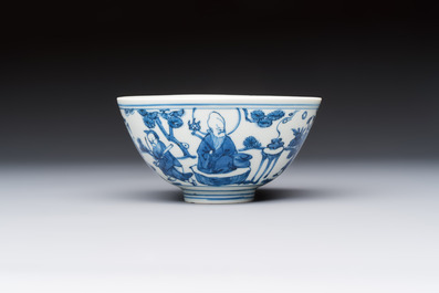 A Chinese blue and white 'Ba Xian Zhu Shou 八仙祝壽' bowl, Wanli mark and of the period