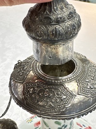A silver-mounted Chinese famille rose kendi with floral design, Qianlong