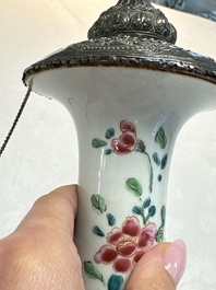 A silver-mounted Chinese famille rose kendi with floral design, Qianlong