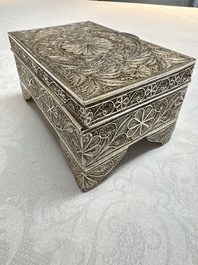 A silver inscribed filigree casket, probably Dutch East Indies, 19/20th C.