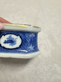 A Chinese blue and white 'Arbour' salt after Cornelis Pronk, Qianlong