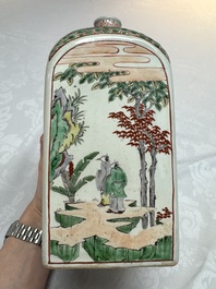 A Japanese Ko-Imari square flask with figures in a landscape, Edo, 17th C.