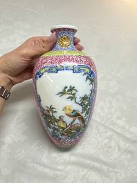 A Chinese falangcai 'Birds among Flowering Branches' vase, Qianlong mark, Republic