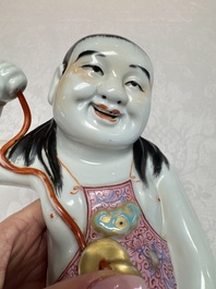 A Chinese famille rose group of Liu Hai and his three-legged toad, Wei Hongtai Zao 魏洪泰造 mark, Republic