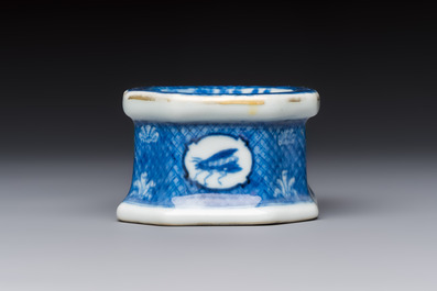 A Chinese blue and white 'Arbour' salt after Cornelis Pronk, Qianlong