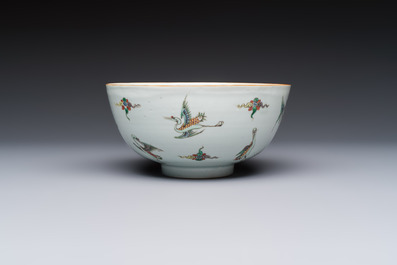 A Chinese famille verte 'Cranes' bowl, Kangxi