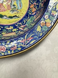 A large Chinese Canton enamel basin and jug with narrative design, early 19th C.