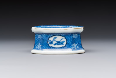 A Chinese blue and white 'Arbour' salt after Cornelis Pronk, Qianlong