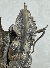 A repouss&eacute; silver figure of Garuda, Southeast Asia, 19/20th C.