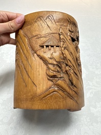 Two Chinese carved bamboo brushpots, 19/20th C.