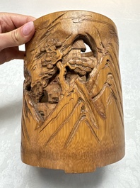 Two Chinese carved bamboo brushpots, 19/20th C.