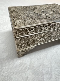 A silver inscribed filigree casket, probably Dutch East Indies, 19/20th C.