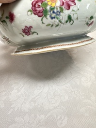 A Chinese famille rose covered tureen and stand with floral design, Qianlong